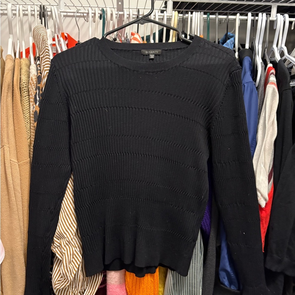 Dynamite Black Ribbed Crew Neck Sweater